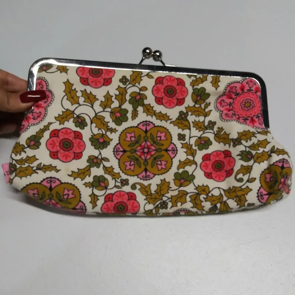 Pink Koala Retro Paisley Floral Pink and Green Clutch Kiss Lock